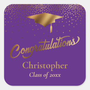 おめでとうございます卒業、紫の金ゴールドクラス スクエアシール
