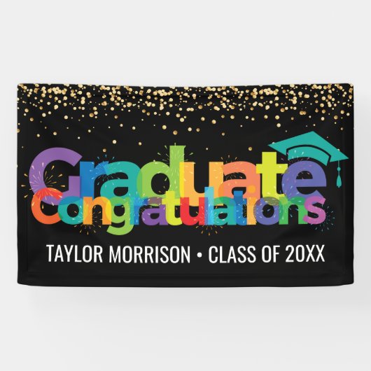 おめでとうございます大学院おもしろいカラフル金ゴールドグリッター 横断幕 (横)
