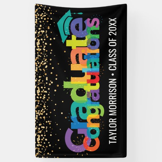 おめでとうございます大学院おもしろいカラフル金ゴールドグリッター 横断幕 (縦)