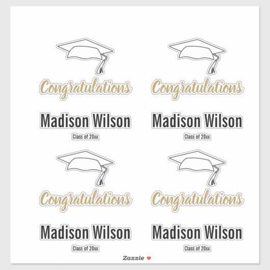 おめでとうございます大学院の名前白黒と金ゴールド シール (シート)