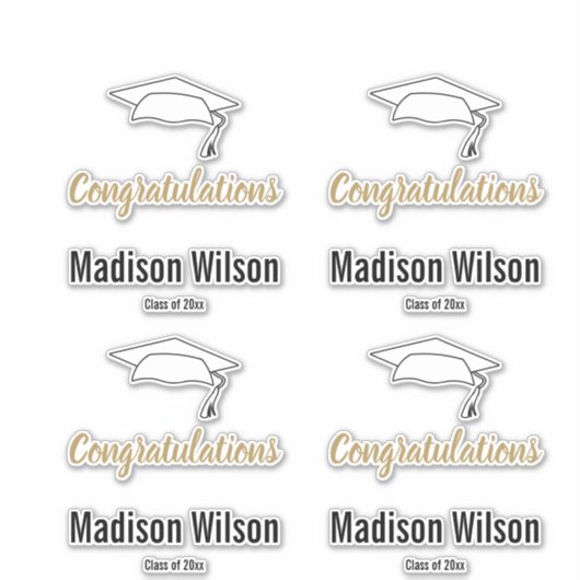 おめでとうございます大学院の名前白黒と金ゴールド シール (正面)