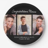 おめでとうございます大学院ブラック3写真パーティー ペーパープレート (正面)