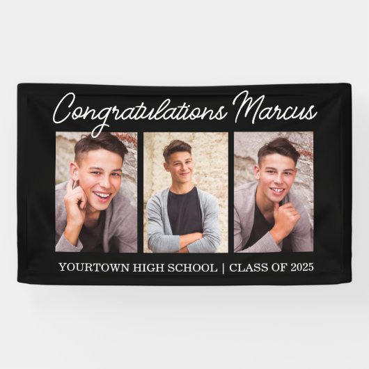 おめでとうございます大学院ブラック3写真パーティー 横断幕 (横)