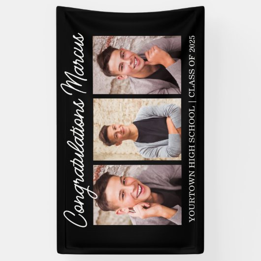 おめでとうございます大学院ブラック3写真パーティー 横断幕 (縦)