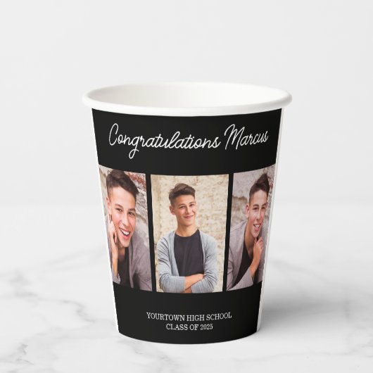 おめでとうございます大学院ブラック3写真パーティー 紙コップ (裏面)