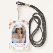 おめでとうございます大学院水彩フローラ写真 バッジ (裏面ランヤード)