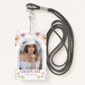 おめでとうございます大学院水彩フローラ写真 バッジ (正面ランヤード)