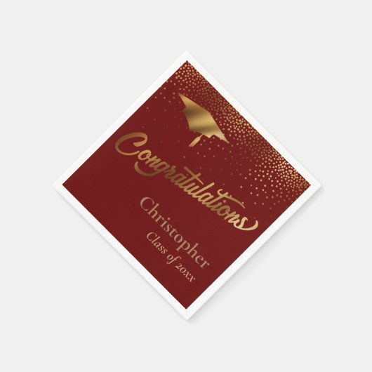 おめでとうございます大学院、金ゴールド・ブルゴーニュ スタンダードカクテルナプキン (角)