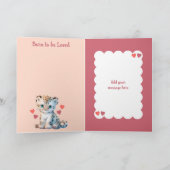 おめでとうございます女の子かわいいヒョウのピンク カード (内部)