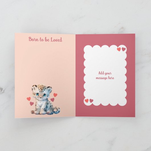 おめでとうございます女の子かわいいヒョウのピンク カード (内部)