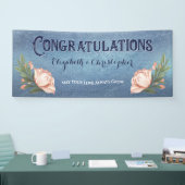 おめでとうございます婚約パーティピンクローズフラワー 横断幕 (トレードショー)