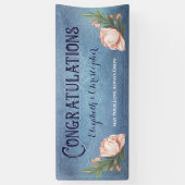 おめでとうございます婚約パーティピンクローズフラワー 横断幕 (縦)