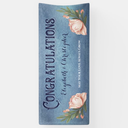 おめでとうございます婚約パーティピンクローズフラワー 横断幕 (縦)