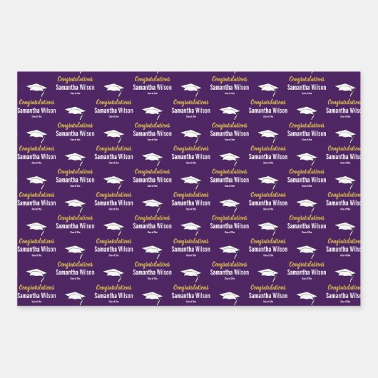 おめでとうございます学名ダークパープル金ゴールドホワイト ラッピングペーパーシート (正面2)