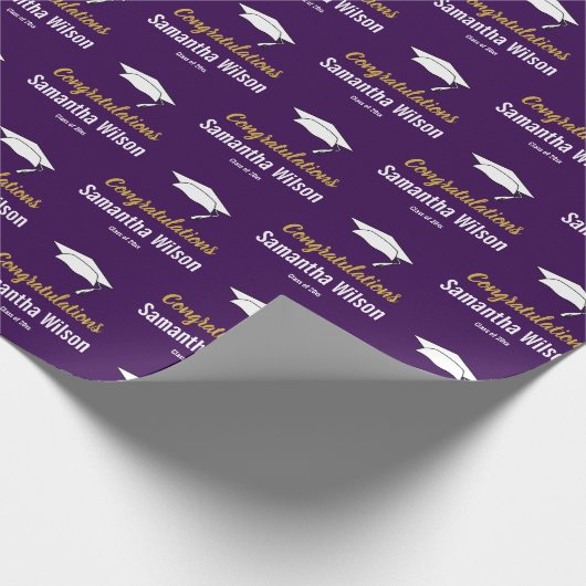 おめでとうございます学名ダークパープル金ゴールドホワイト ラッピングペーパー (角)