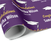 おめでとうございます学名ダークパープル金ゴールドホワイト ラッピングペーパー (ロールコーナー)