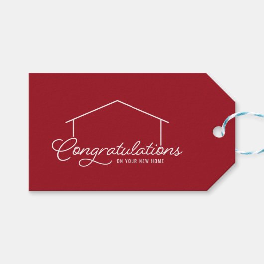 おめでとうございます新しいホームシルエット編集可能カラー ギフトタグ (正面(横))