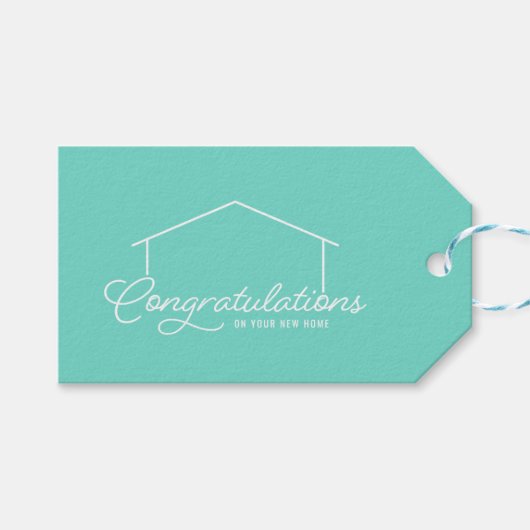 おめでとうございます新しいホームシルエット編集可能カラー ギフトタグ (正面(横))