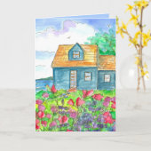 おめでとうございます新しいホームレイクコテージ カード (黄色い花)