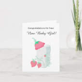 おめでとうございます新生児ガールストロベリー カード (正面)