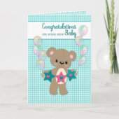 おめでとうございます新生児ニュートラルテディベア カード (正面)