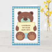 おめでとうございます新生児ブラウンテディベア カード (黄色い花)