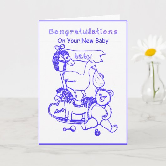 おめでとうございます新生児ブルー子供部屋 カード (小さな植物)