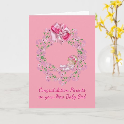 おめでとうございます新生児女の子 カード (黄色い花)