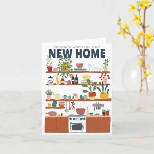 おめでとうございます新築移転かわいいキッチン カード (黄色い花)