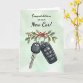 おめでとうございます新車クリスマスホリーベリー カード (黄色い花)