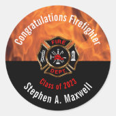 おめでとうございます消防士フレイムス教室 |名前 ラウンドシール (正面)