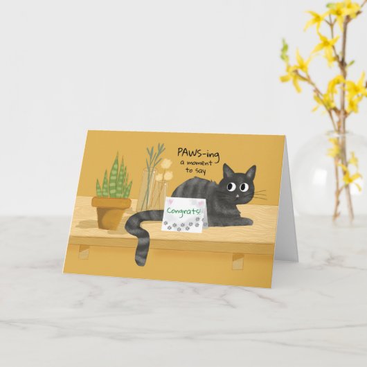 おめでとうございます猫おもしろいと新プラントプン カード (黄色い花)