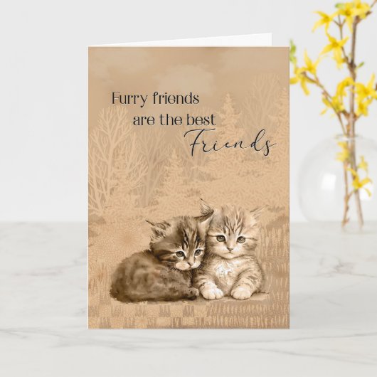 おめでとうございます猫と子猫の毛皮の友人 カード (黄色い花)
