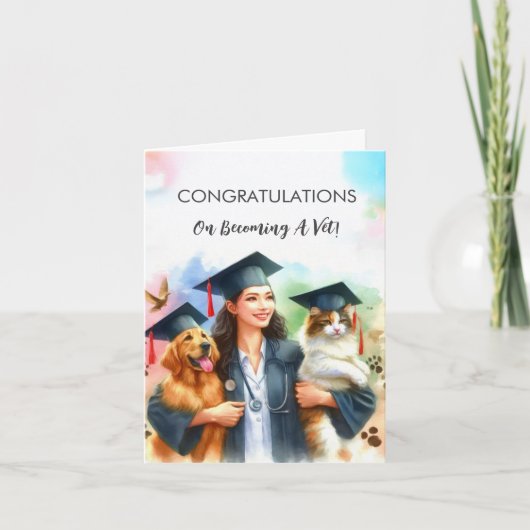 おめでとうございます獣医かわいい犬と猫 カード (正面)
