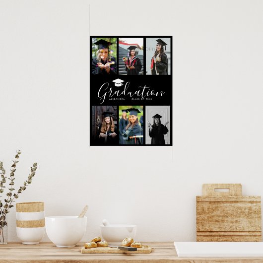 おめでとうございます白黒卒業式6写真 ポスター (キッチン)