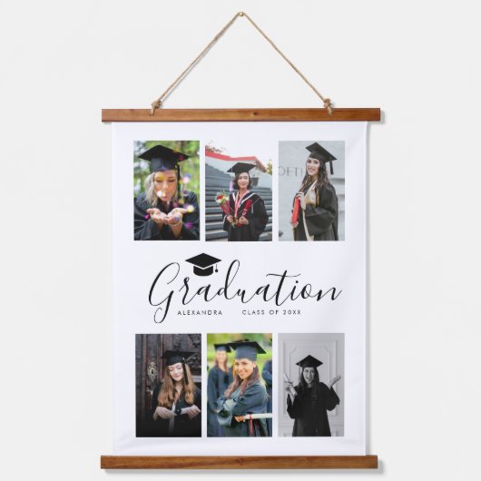 おめでとうございます白黒卒業式6写真 吊り下げ型タペストリー (正面)