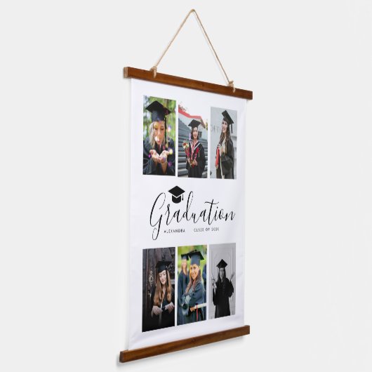 おめでとうございます白黒卒業式6写真 吊り下げ型タペストリー (傾斜あり)
