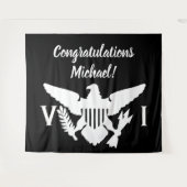 おめでとうございます米国ヴァージン諸島国旗の白黒 タペストリー (正面(横))