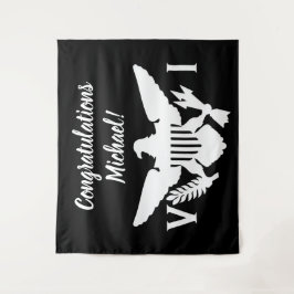 おめでとうございます米国ヴァージン諸島国旗の白黒 タペストリー