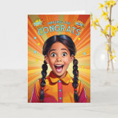 おめでとうございます素晴らしい仕事ラテンアメリカの女の子 カード (黄色い花)