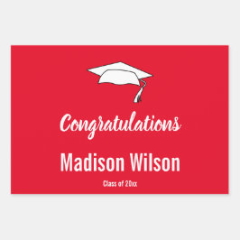 おめでとうございます赤と白の学位卒業 ラッピングペーパーシート