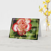 おめでとうございます赤白エレガントのバラ カード (黄色い花)