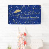 おめでとうございます金ゴールドと青い卒業バナー 横断幕 (インサイチュ)