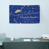 おめでとうございます金ゴールドと青い卒業バナー 横断幕 (トレードショー)