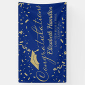 おめでとうございます金ゴールドと青い卒業バナー 横断幕 (縦)