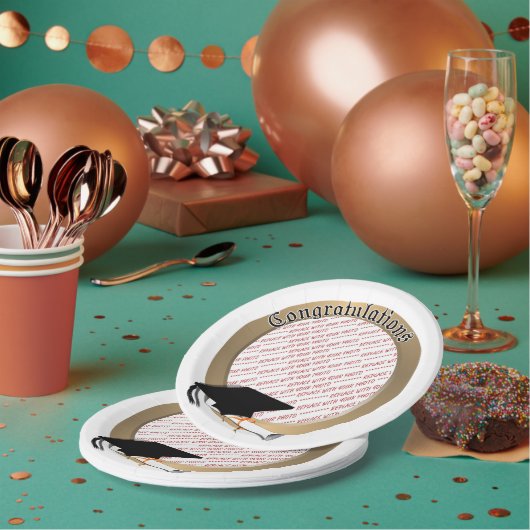 'おめでとうございます'金ゴールドの卒業写真フレーム ペーパープレート (複数)