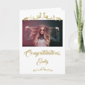 おめでとうございます金ゴールドオーナメント写真卒業 カード (正面)