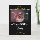 おめでとうございます金ゴールドオーナメント写真卒業 カード (正面)