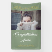 おめでとうございます金ゴールドオーナメント写真卒業 横断幕 (縦)