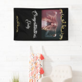 おめでとうございます金ゴールドオーナメント写真卒業 横断幕 (インサイチュ)